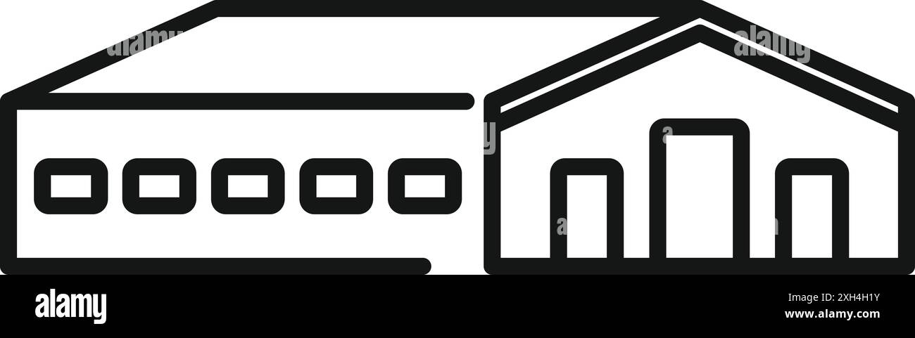 Semplice disegno lineare di un edificio di magazzino con banchine di carico per lo stoccaggio Illustrazione Vettoriale