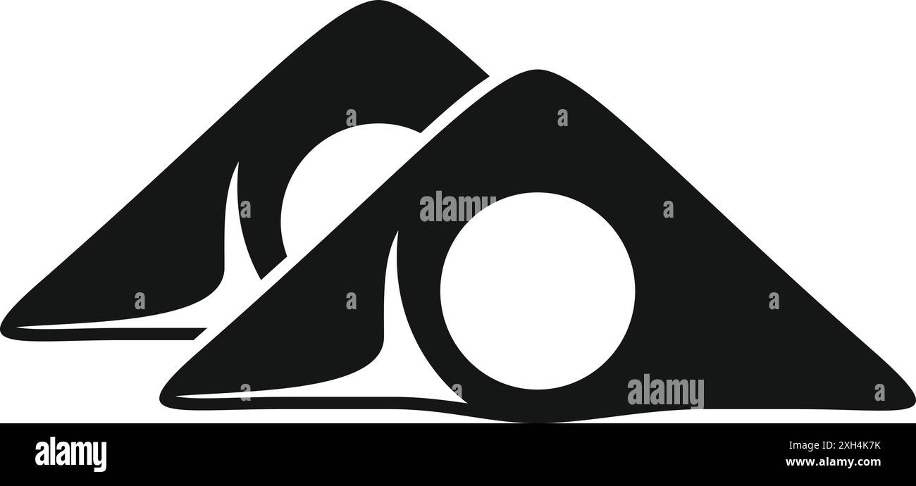 Icona semplice che rappresenta due tunnel che attraversano montagne, simboleggiano infrastrutture, ingegneria e viaggi Illustrazione Vettoriale