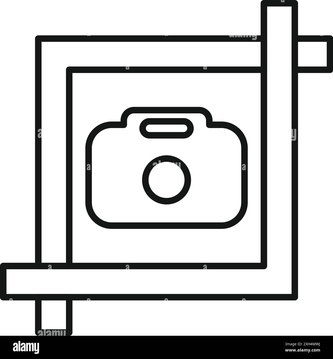 Semplice disegno lineare di un'icona della fotocamera inquadrata, ideale per progetti relativi alla fotografia, all'acquisizione di immagini e alla creazione di contenuti visivi Illustrazione Vettoriale