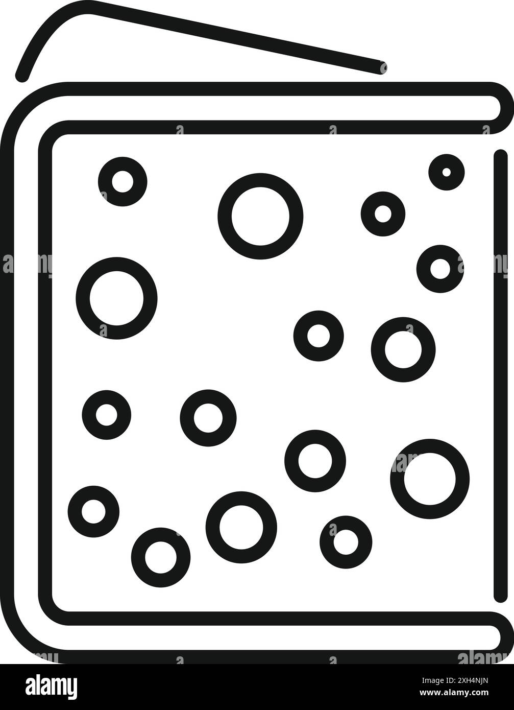 Semplice illustrazione a forma di icona della linea di un pezzo di formaggio svizzero con un angolo tagliato Illustrazione Vettoriale