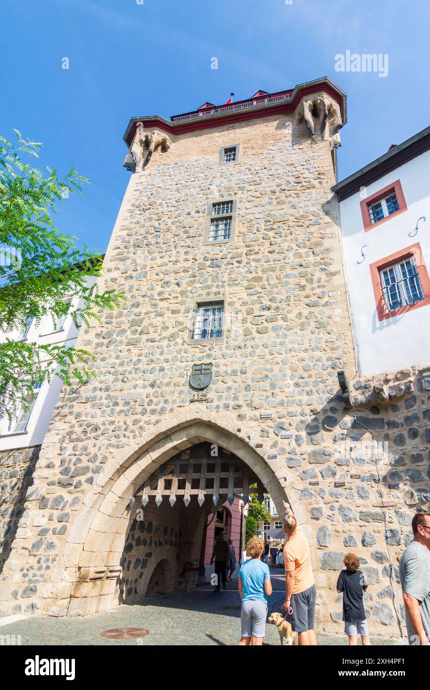 Linz am Rhein: Porta della città Rheintor nel Rheintal, Rheinland-Pfalz, Renania-Palatinato, Germania Foto Stock