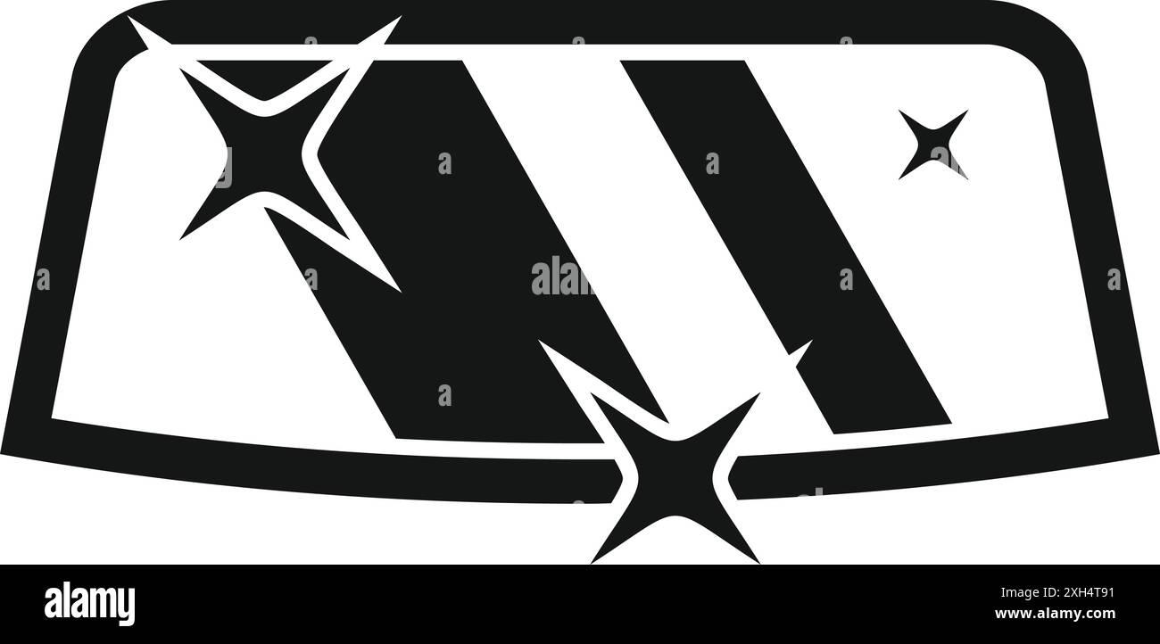 Icona semplice che rappresenta un parabrezza pulito che splende di stelle, perfetto per le aziende di autolavaggio Illustrazione Vettoriale