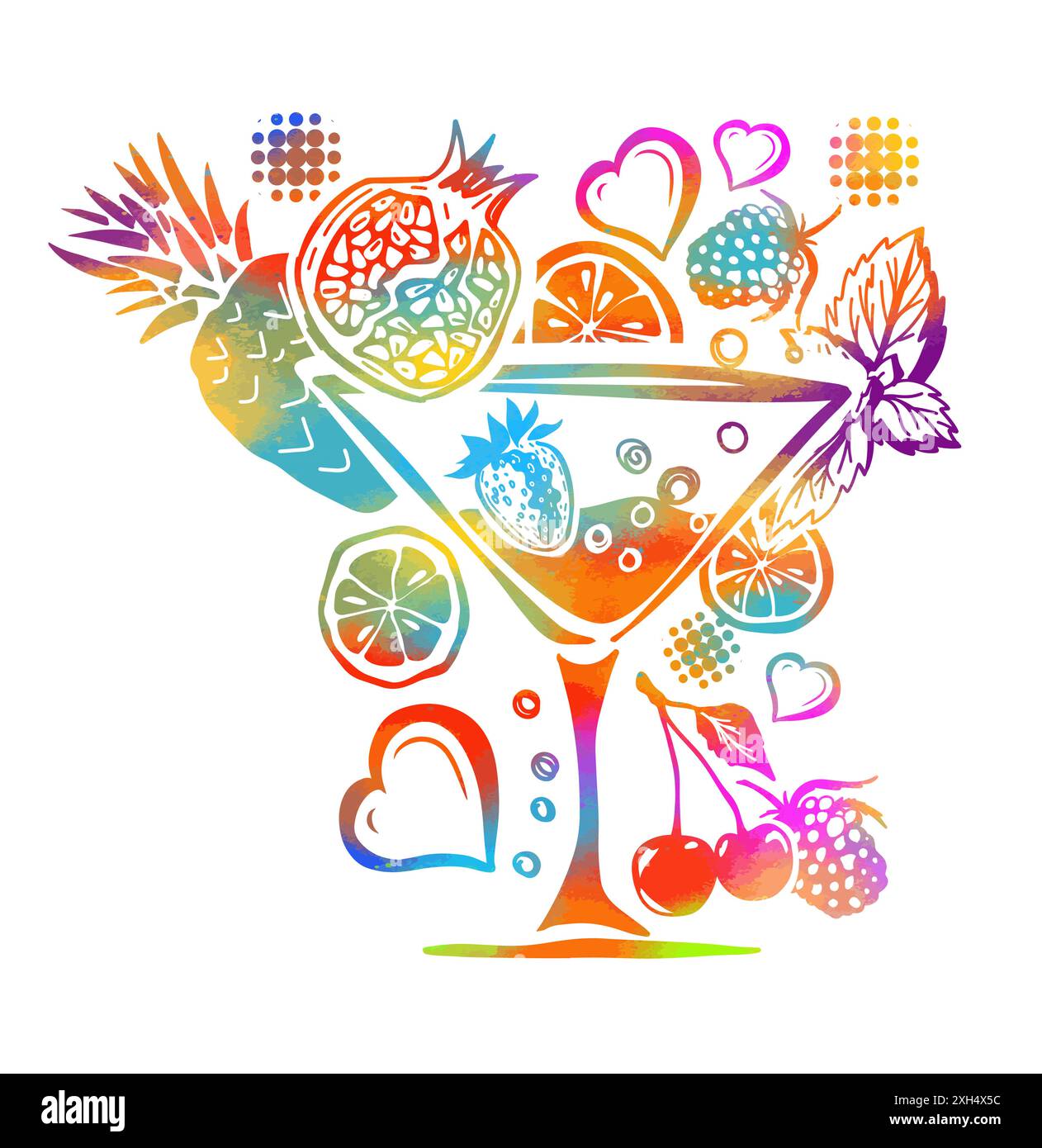 Frutta fresca colorata. disegno a mano. Non IA. Illustrazione vettoriale Illustrazione Vettoriale