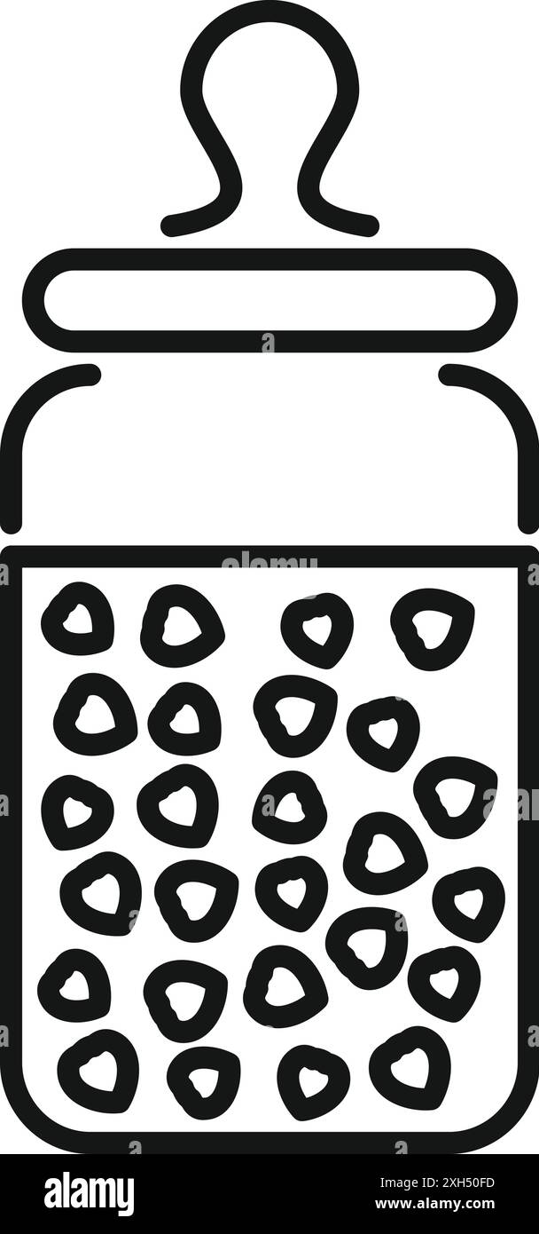 Disegno a filo di un vaso di vetro riempito con gocce di cioccolato rotonde, ideale per preparare ricette di cottura Illustrazione Vettoriale