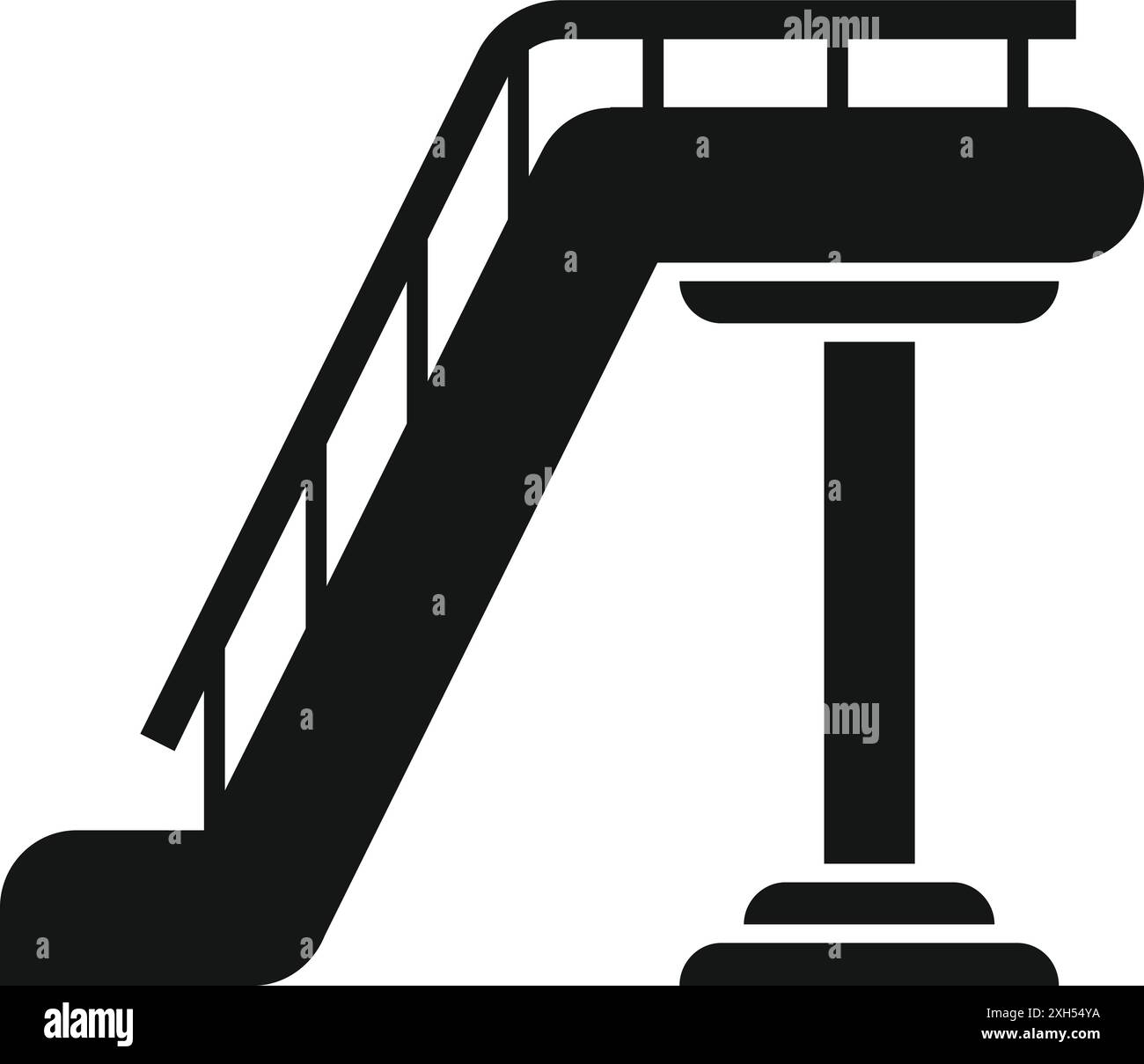 Questa semplice icona rappresenta una scala mobile che porta a una piattaforma, perfetta per progetti relativi al trasporto pubblico e all'accessibilità Illustrazione Vettoriale