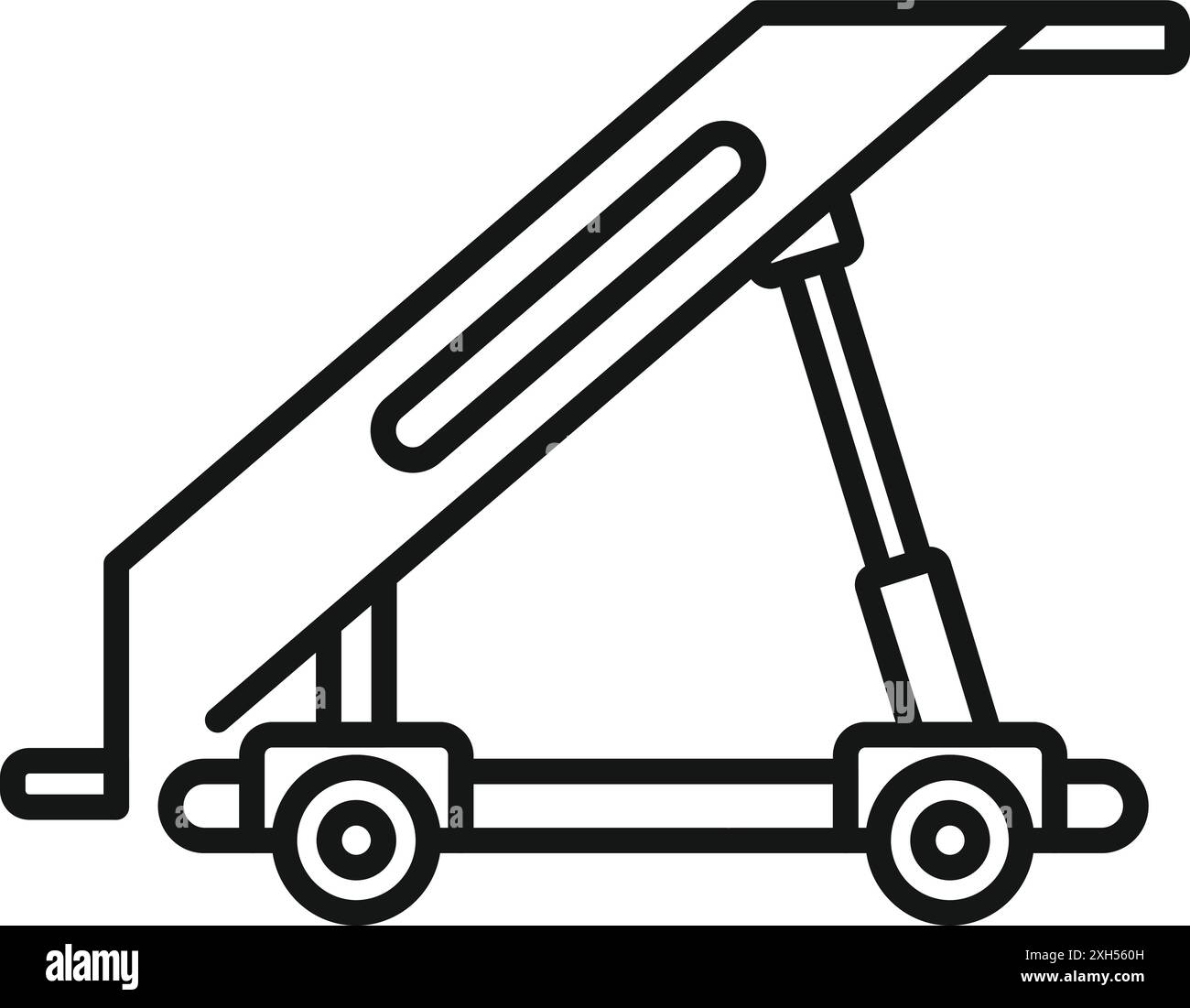 Disegno in linea di una rampa mobile di imbarco dei passeggeri dell'aeroporto utilizzata per imbarcare e sbarcare un aereo Illustrazione Vettoriale
