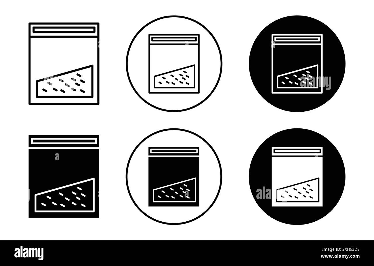 Icona pacchetto cocaina simbolo vettoriale o raccolta set di segni in bianco e nero Illustrazione Vettoriale