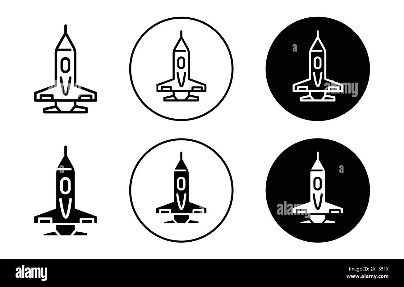 Icona di un aereo militare simbolo vettore o collezione di set di insegne in bianco e nero Illustrazione Vettoriale