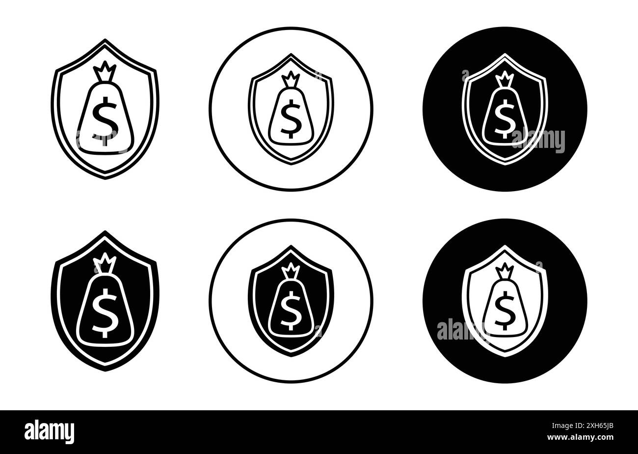 Icona assicurazione denaro simbolo vettore o collezione set di cartelli in bianco e nero Illustrazione Vettoriale