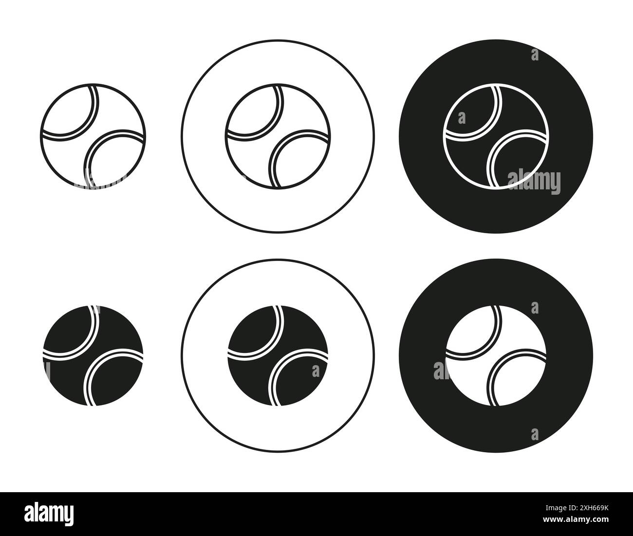 Icona della palla da tennis simbolo vettoriale o collezione di set di insegne in bianco e nero Illustrazione Vettoriale