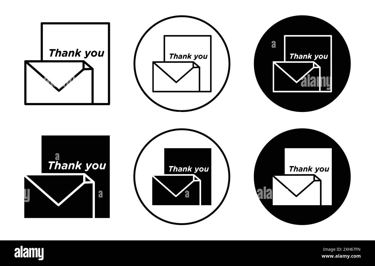 Icona della lettera di ringraziamento simbolo vettoriale o collezione di set di segni con contorno in bianco e nero Illustrazione Vettoriale