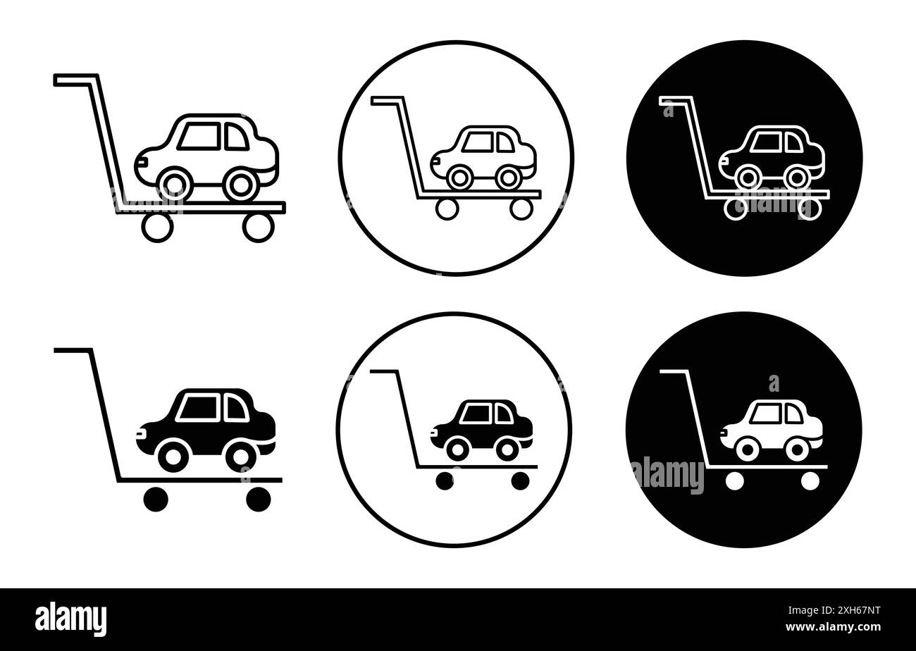 Spingendo l'icona dell'auto il simbolo vettoriale o la collezione di set di insegne in bianco e nero Illustrazione Vettoriale