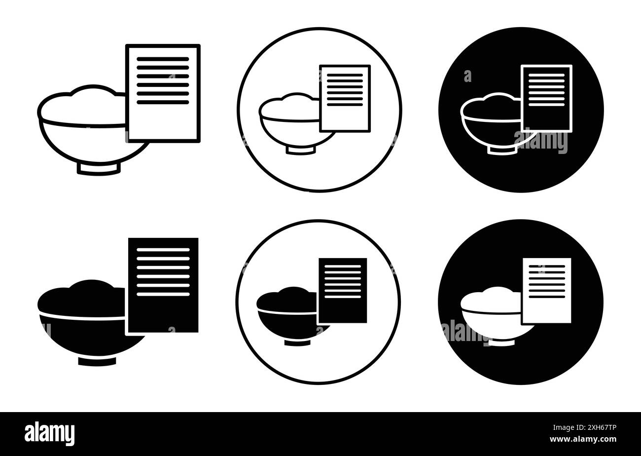 Icona della ricetta dell'impasto di lievito simbolo vettoriale o set di insegne raccolta in bianco e nero Illustrazione Vettoriale