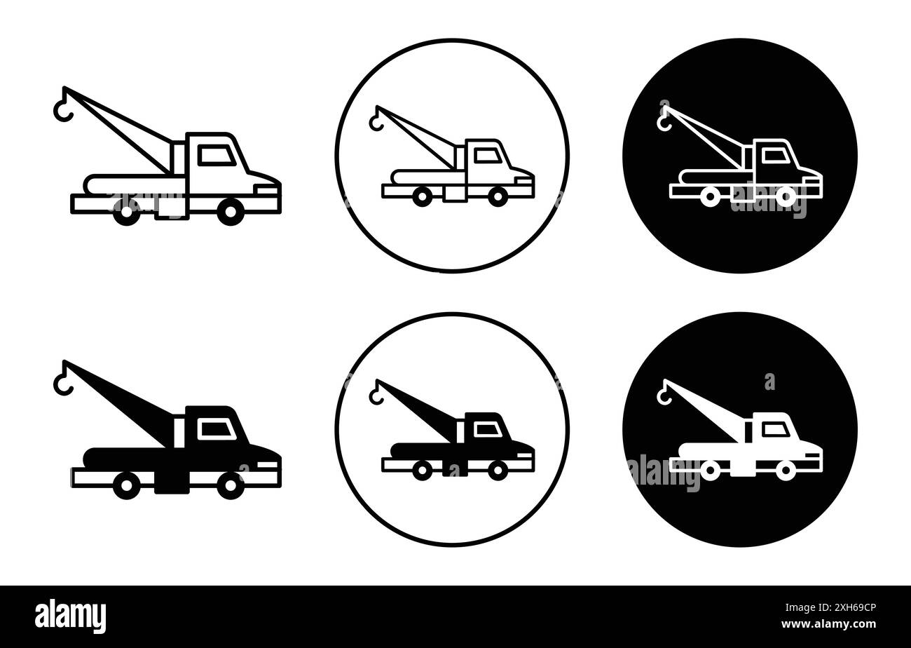Icona del rimorchio simbolo vettore o set di simboli con contorno bianco e nero Illustrazione Vettoriale