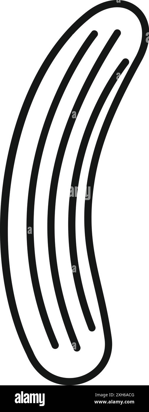 Semplice disegno in linea nera di un cetriolo fresco, isolato su sfondo bianco Illustrazione Vettoriale