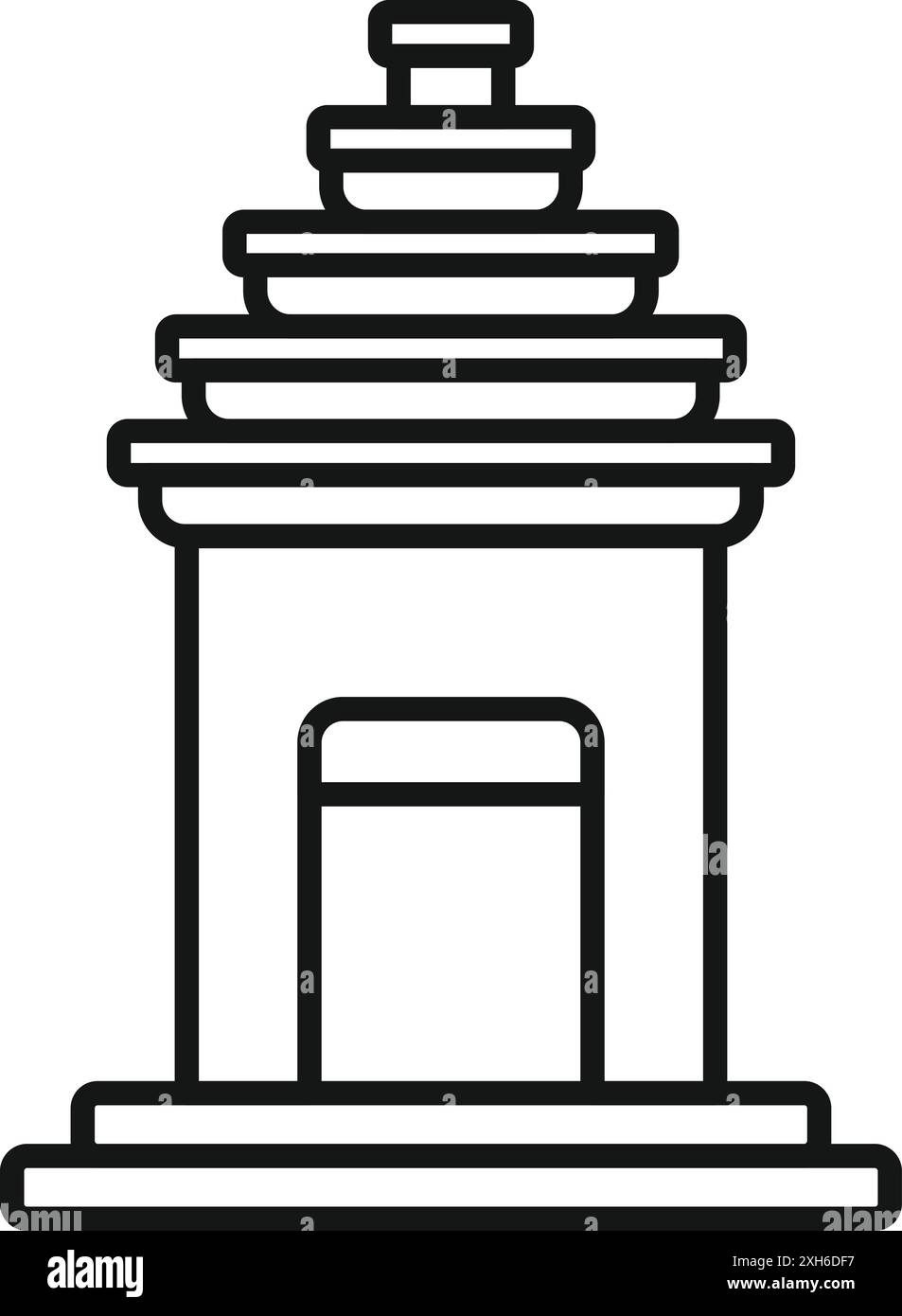 Semplice arte in linea bianca e nera di un tradizionale cancello del tempio balinese Illustrazione Vettoriale