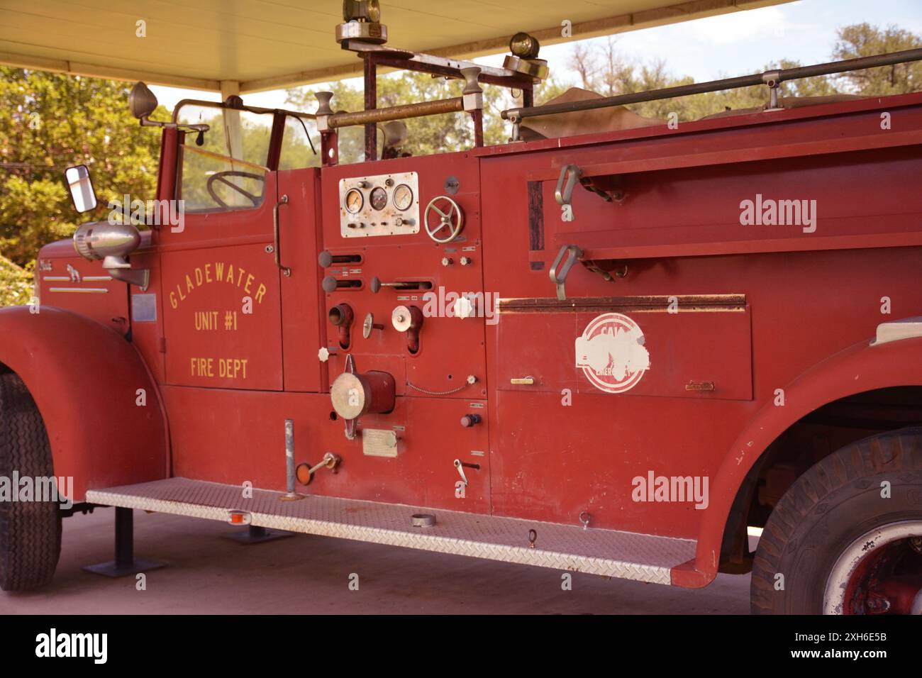 Antico camion dei vigili del fuoco di Gladewater, Texas Foto Stock