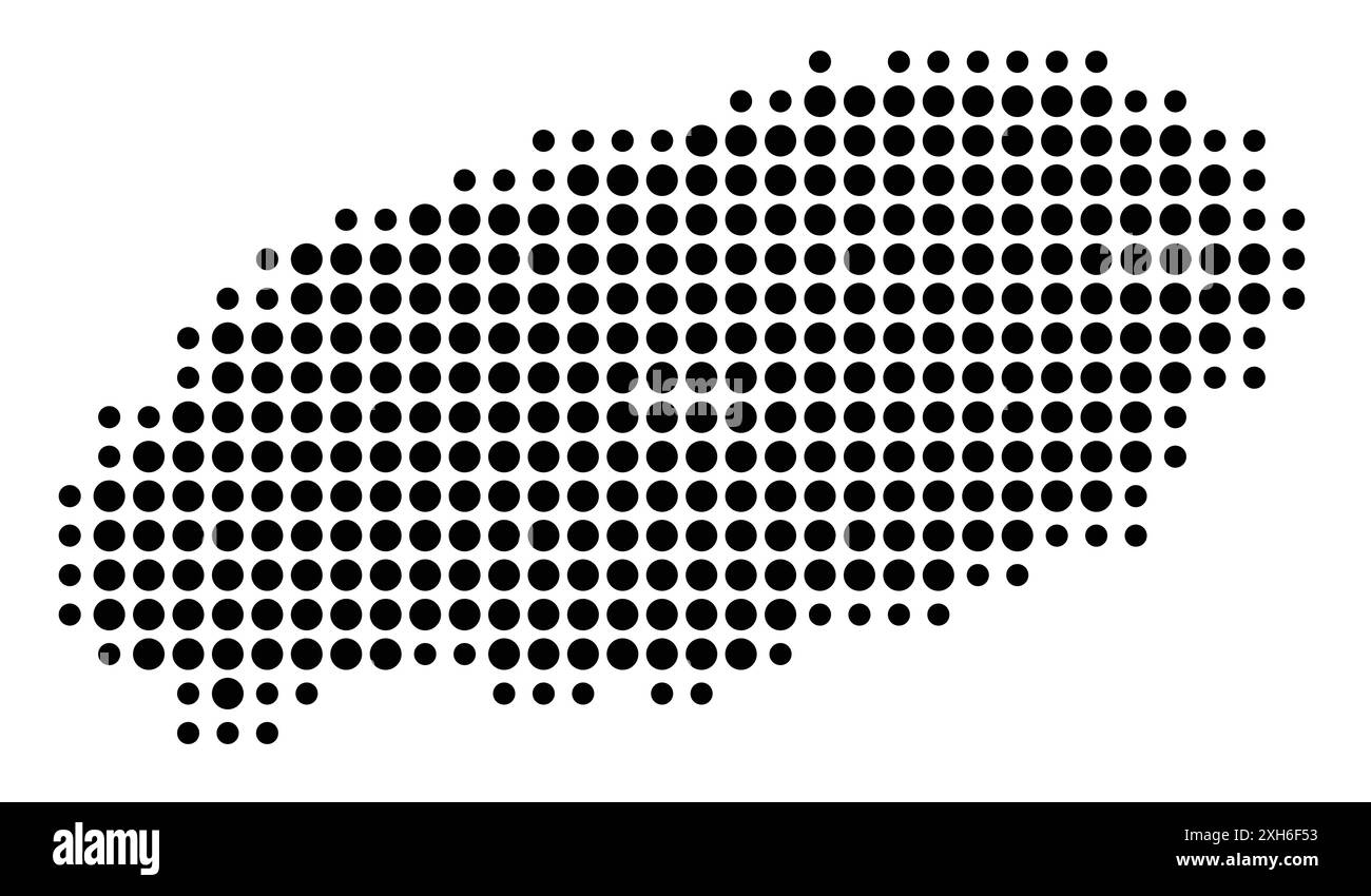 Mappa dei simboli della provincia di Jeju (Corea del Sud) che mostra lo stato/provincia con un motivo di cerchi neri Illustrazione Vettoriale