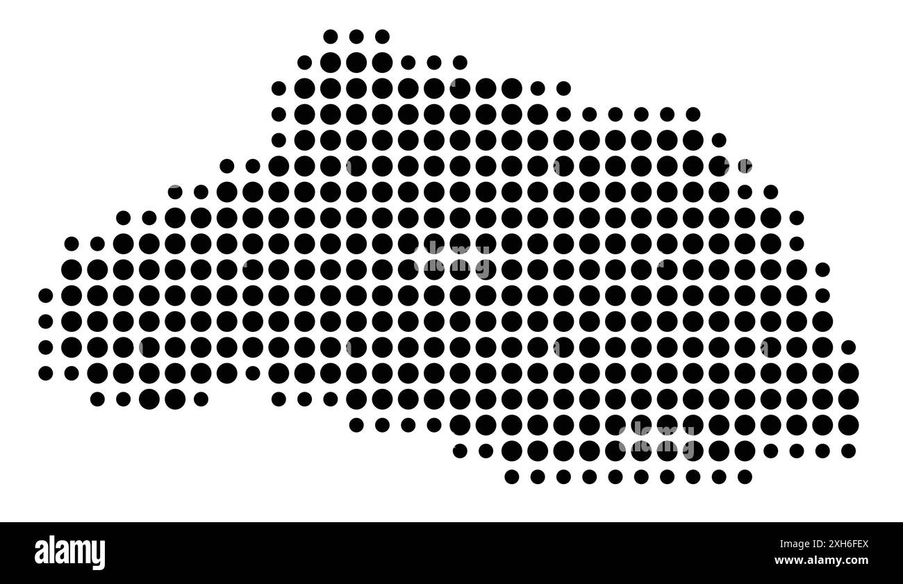 Mappa dei simboli della prefettura di Saitama (Giappone) che mostra lo stato/provincia con un motivo di cerchi neri Illustrazione Vettoriale