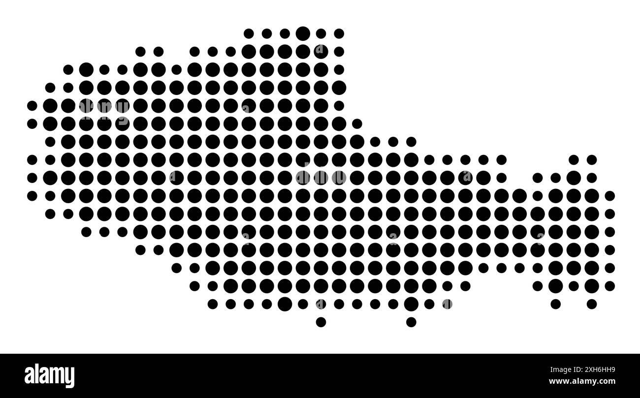 Mappa dei simboli della regione autonoma Xizang (Repubblica Popolare Cinese) che mostra lo stato/provincia con un motivo di cerchi neri Illustrazione Vettoriale