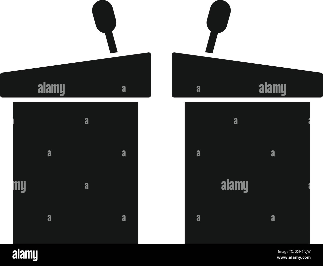 Semplice icona di due podi con microfoni, perfetta per rappresentare dibattiti politici o conferenze Illustrazione Vettoriale