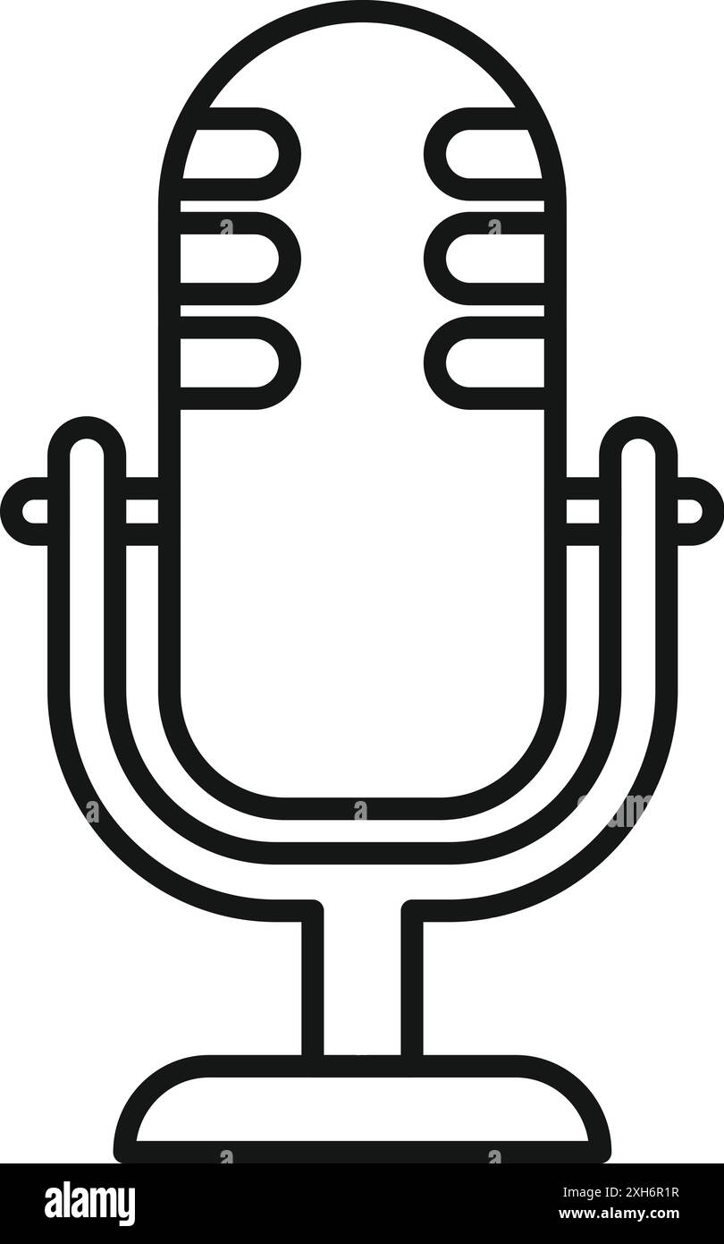 Semplice icona di linea di un microfono da studio, ideale per progetti relativi a audio, audio, registrazione, trasmissione e comunicazione Illustrazione Vettoriale
