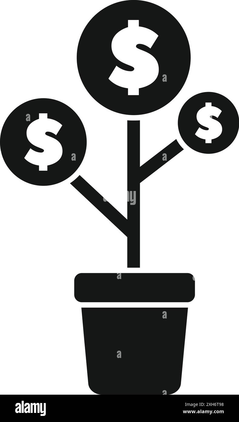 L'albero del denaro sta crescendo la valuta, simboleggiando ricchezza, affari, finanza e investimenti Illustrazione Vettoriale