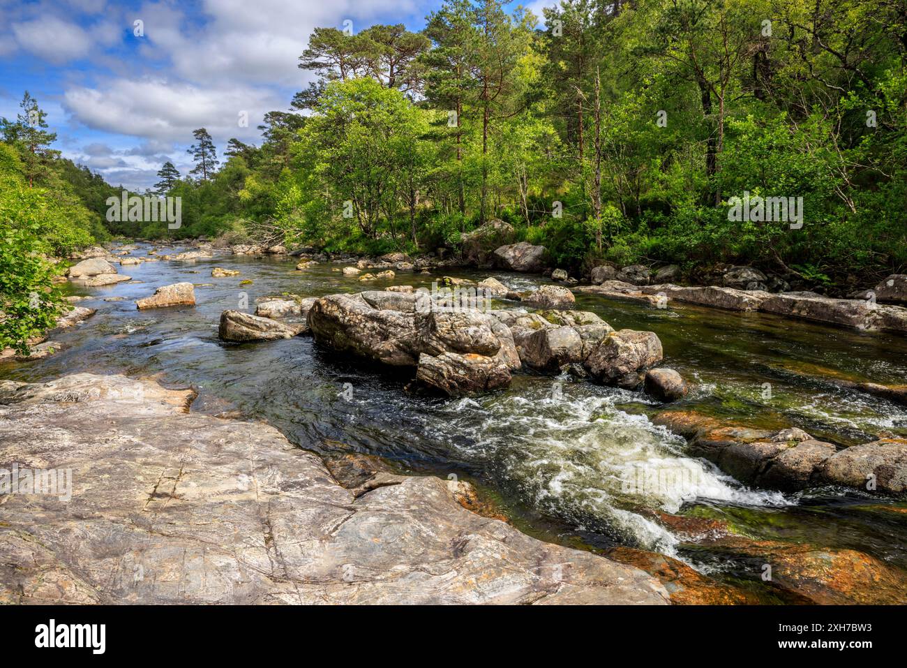Il fiume Affric scorre attraverso Glen Affric, Inverness, Scozia Foto Stock