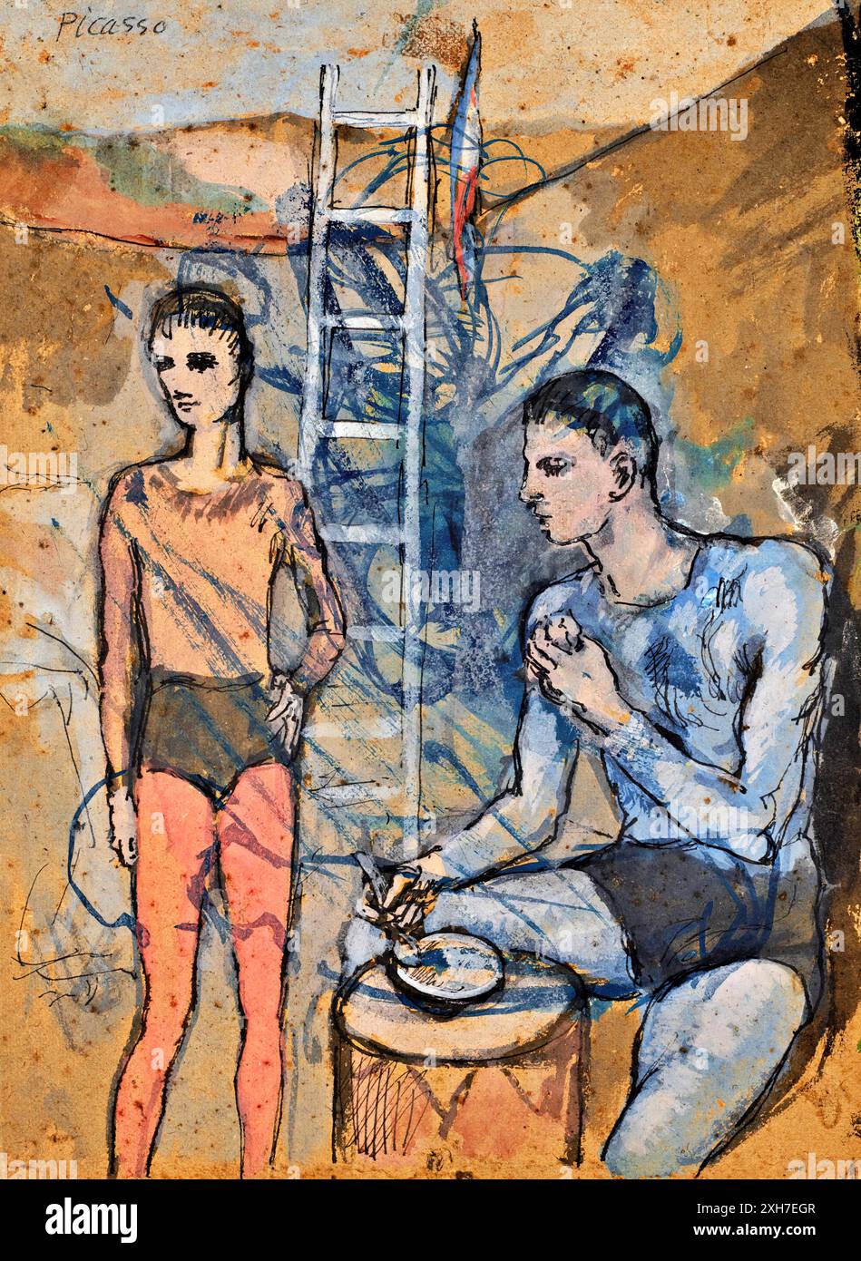 Il pasto degli acrobati, 1905 (pittura) dell'artista Picasso, Pablo (1881-1973) spagnolo. Illustrazione Vettoriale