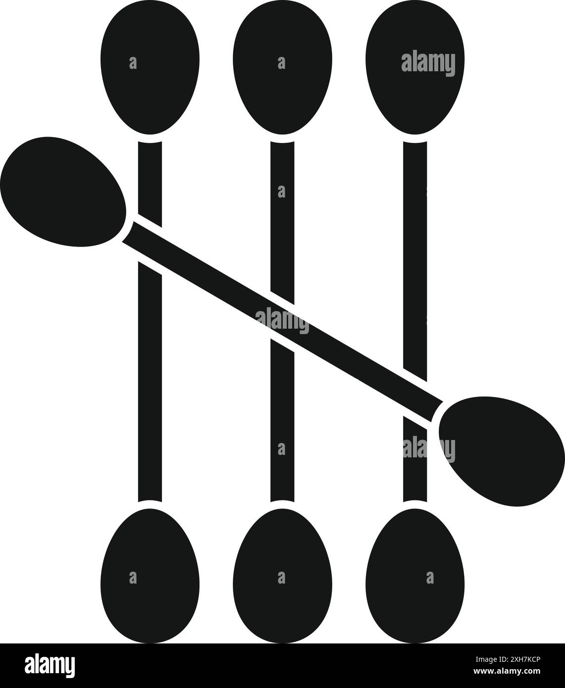 Semplice icona di cinque bastoncini di cotone distesi piatti, che rappresentano la cura personale e l'igiene Illustrazione Vettoriale
