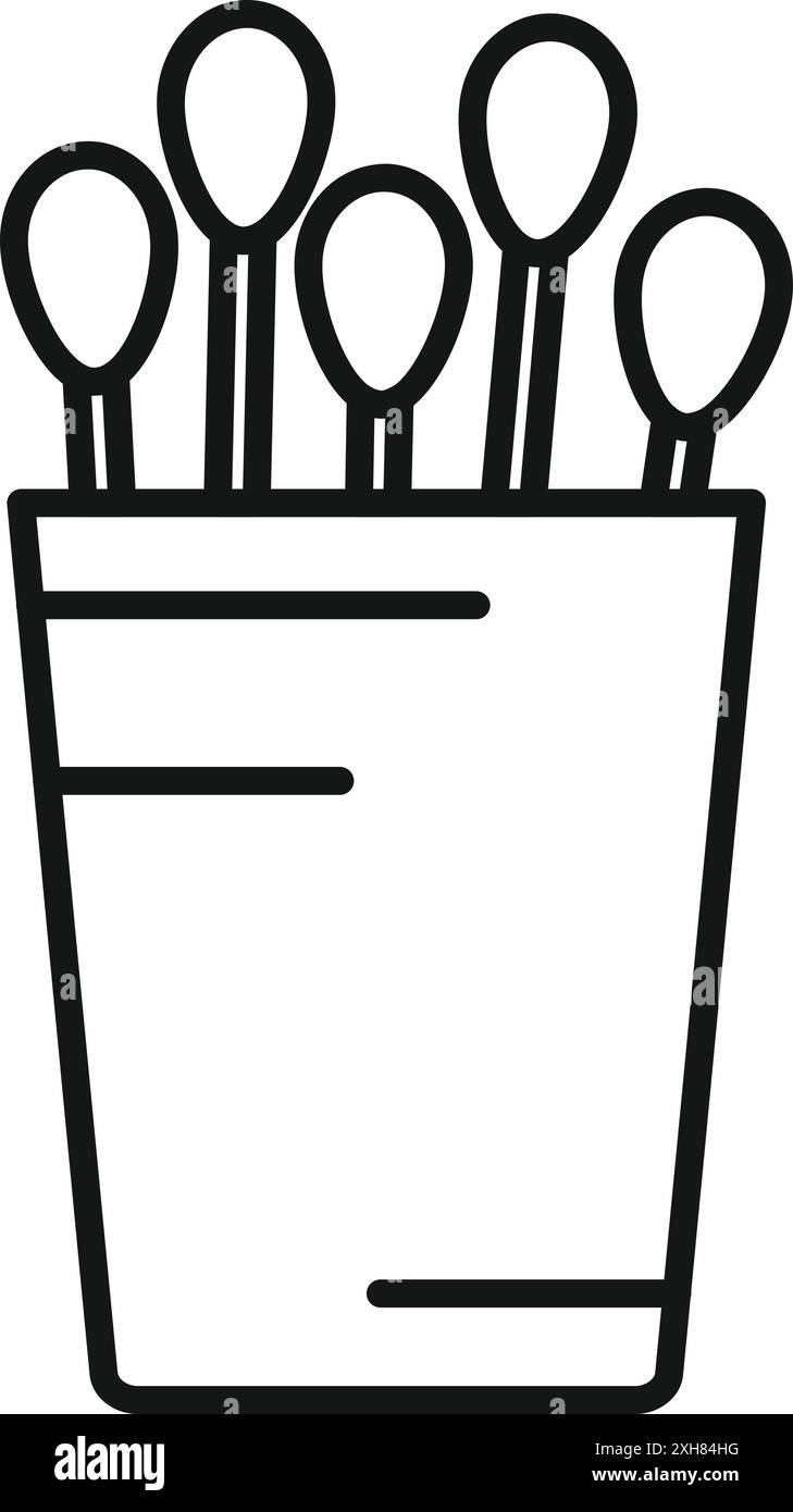 Semplice icona di linea di boccioli di cotone in una tazza, che rappresenta l'igiene personale e le pratiche sanitarie Illustrazione Vettoriale