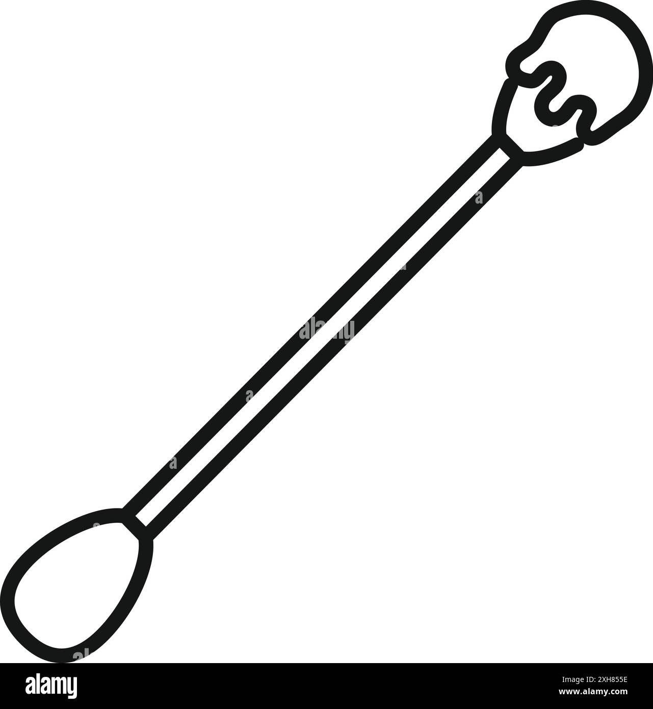 Semplice disegno lineare di un batuffolo di cotone con bastoncino di plastica, ideale per progetti di igiene e sanità Illustrazione Vettoriale