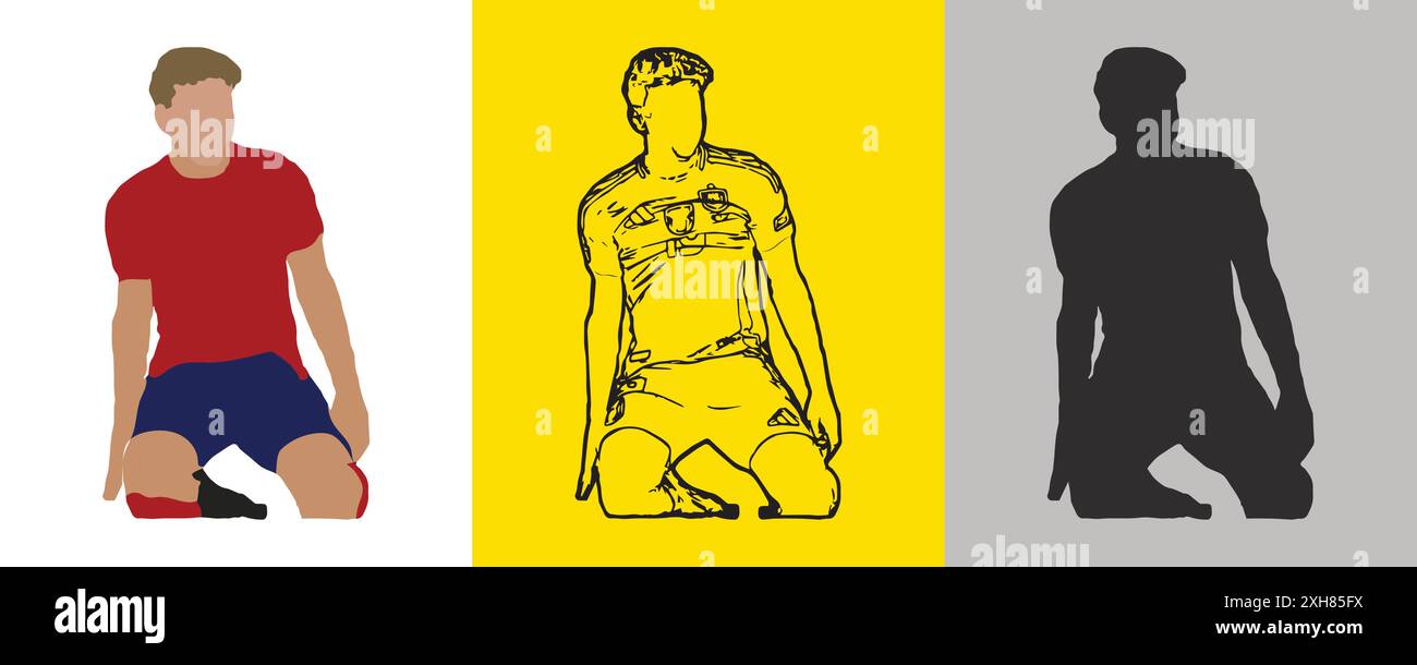 Celebrazione della porta di un giovane giocatore di calcio famoso in tutto il mondo illustrazione vettoriale immagine modificabile Illustrazione Vettoriale