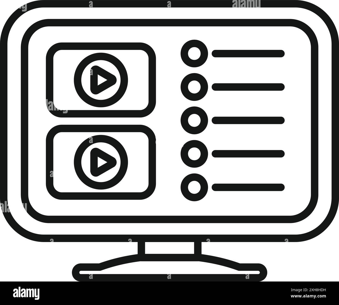 Icona di linea semplice e moderna che raffigura un monitor di un computer che visualizza un'interfaccia di un programma di editing video Illustrazione Vettoriale