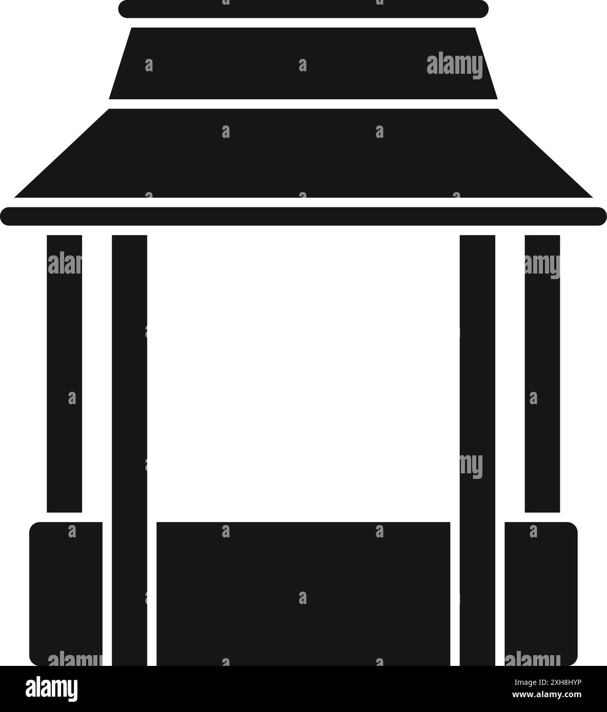 Semplice icona in bianco e nero di un baldacchino asiatico con un tetto solido e colonne Illustrazione Vettoriale