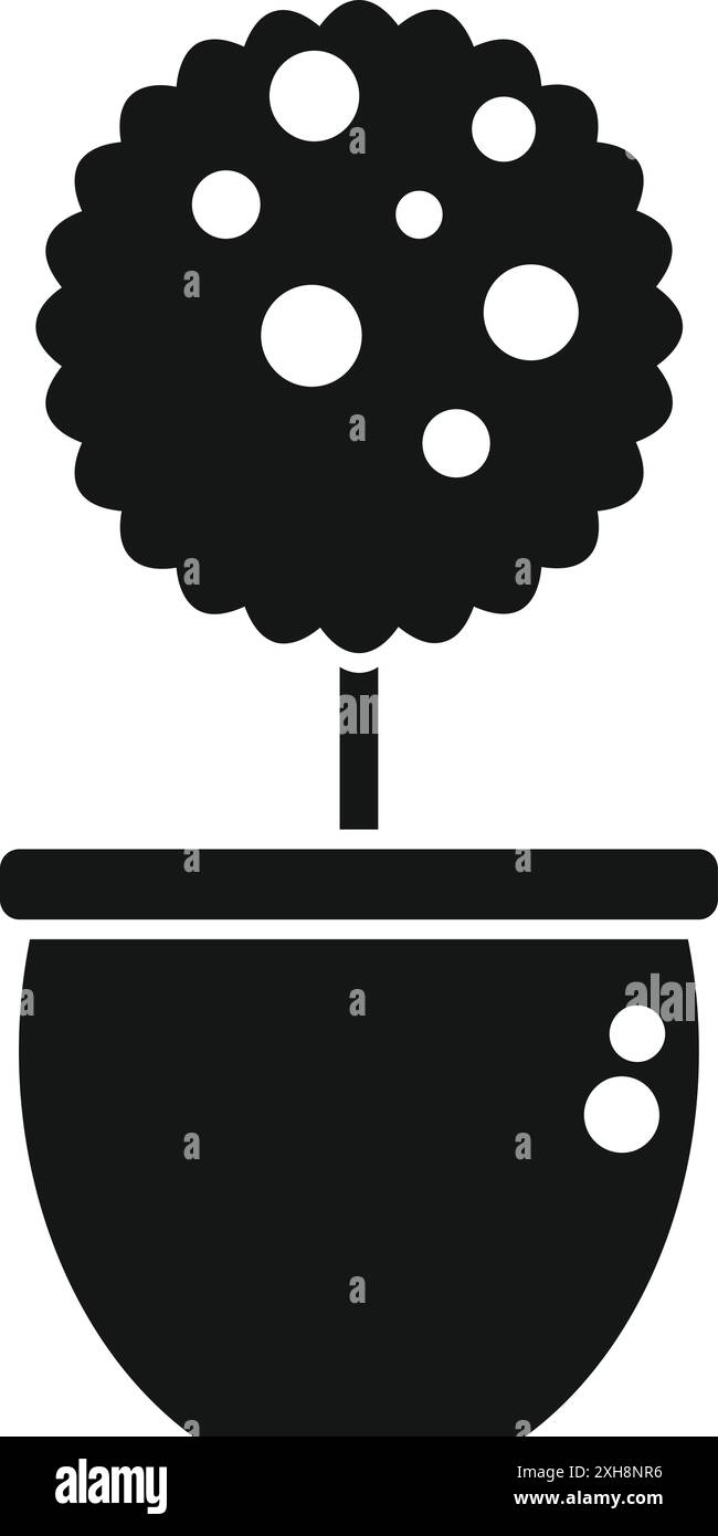 Silhouette nera di un albero topiario rotondo che cresce in una fioreria Illustrazione Vettoriale