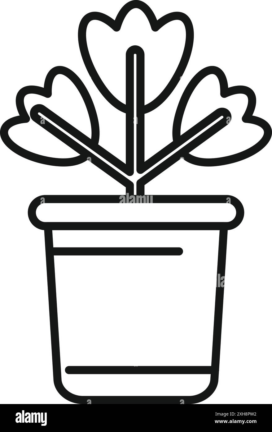 Illustrazione minimalista di una pianta domestica che cresce in un vaso, perfetta per progetti relativi all'arredamento, al giardinaggio e alla cura delle piante Illustrazione Vettoriale