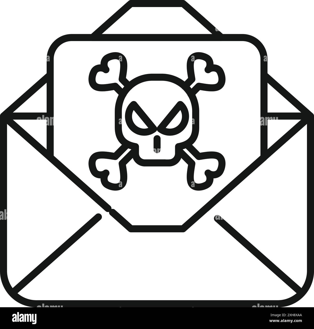 Icona busta con un cranio e ossa incrociate, che rappresenta la minaccia di un virus o di un malware Illustrazione Vettoriale