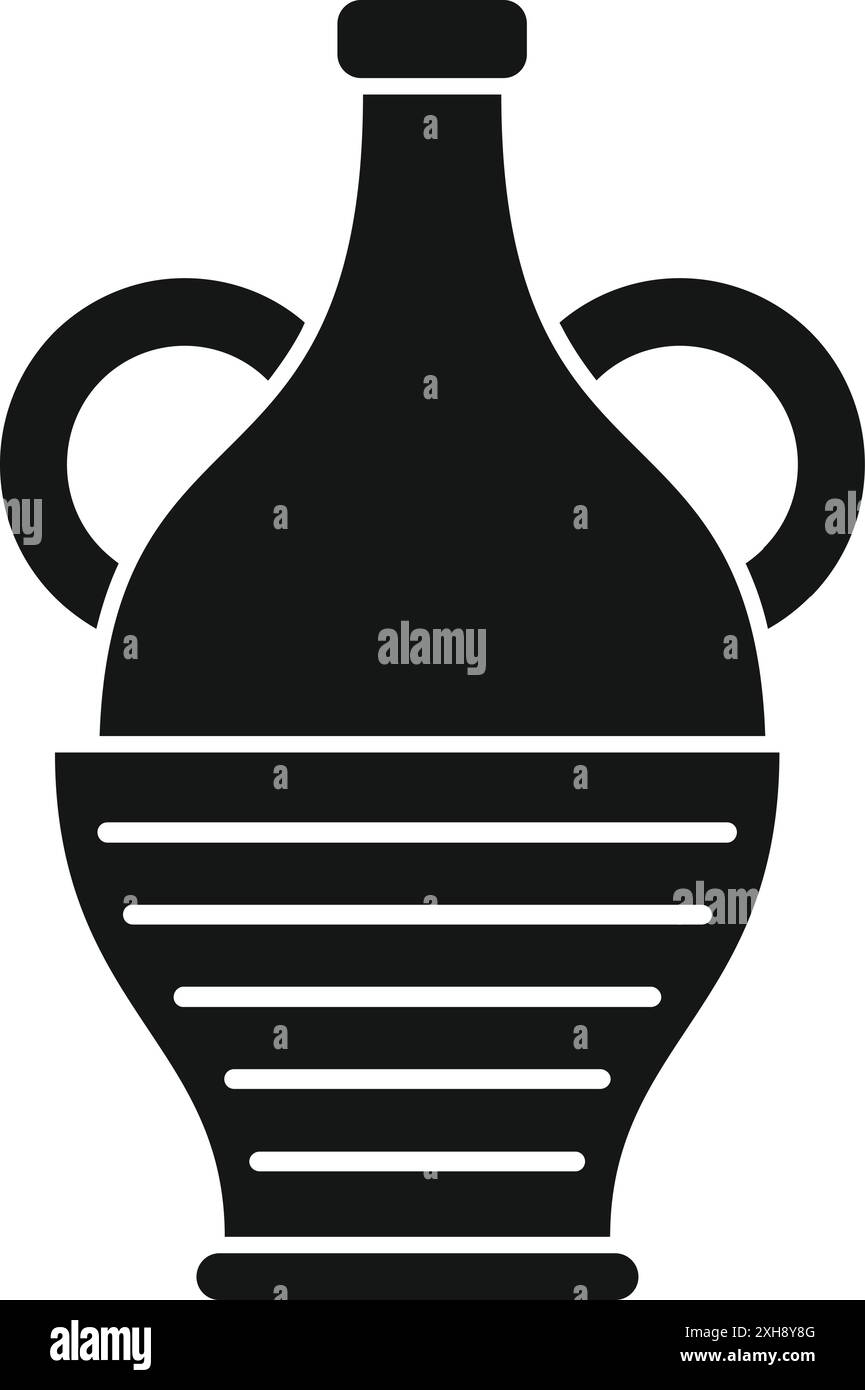 Silhouette nera di un'anfora classica, spesso utilizzata per il vino o l'olio d'oliva nei tempi antichi Illustrazione Vettoriale