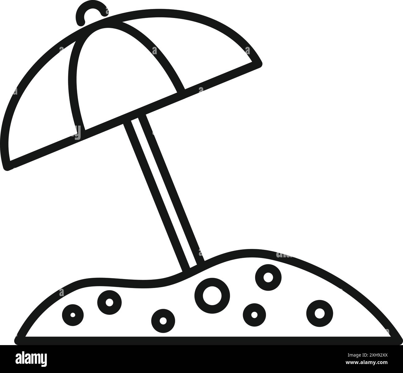 Illustrazione minimalista di un ombrellone che fornisce ombra sulla sabbia Illustrazione Vettoriale