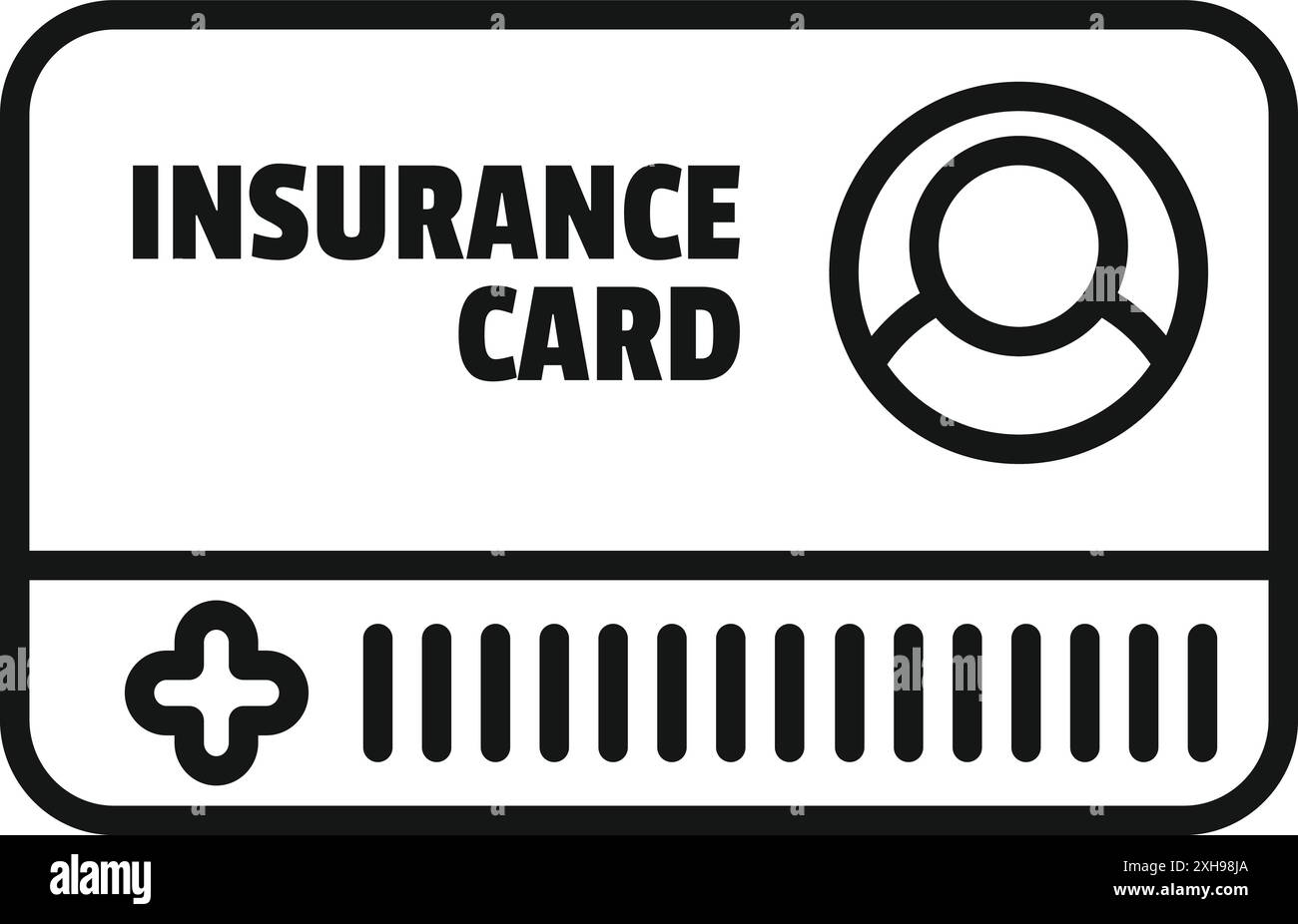 Icona in bianco e nero che rappresenta una tessera di assicurazione, simboleggia la copertura sanitaria e le spese mediche Illustrazione Vettoriale