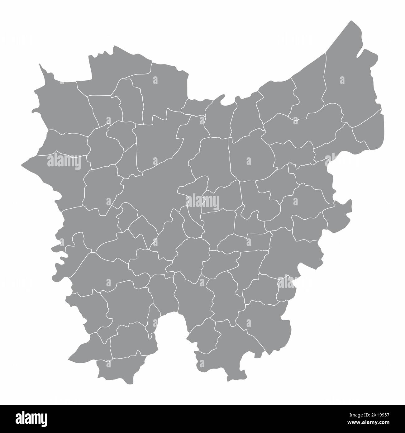La mappa amministrativa della provincia delle Fiandre orientali isolata su sfondo bianco, Belgio Illustrazione Vettoriale