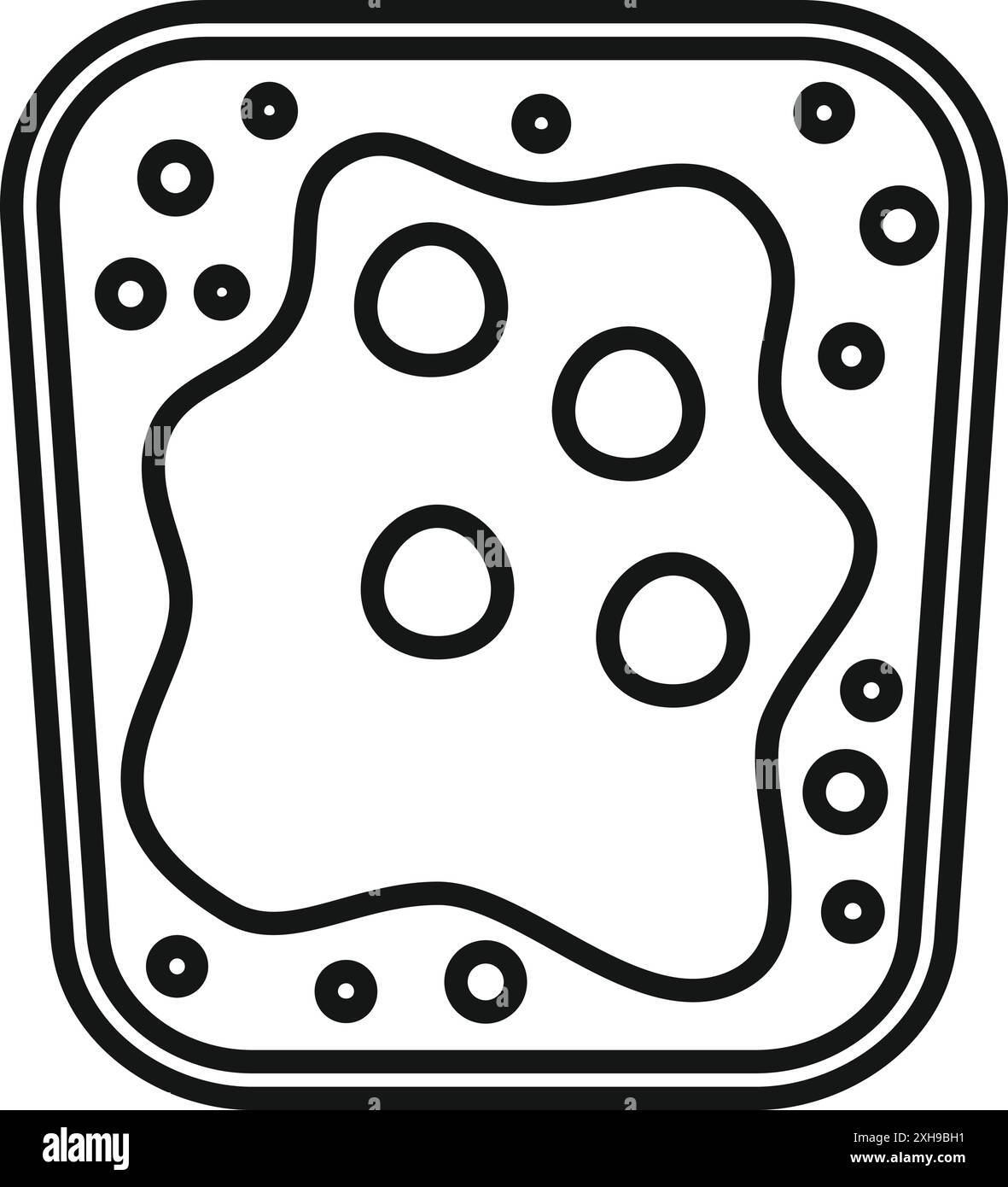 Semplice icona in bianco e nero di una cella che mostra la membrana e gli organelli interni Illustrazione Vettoriale