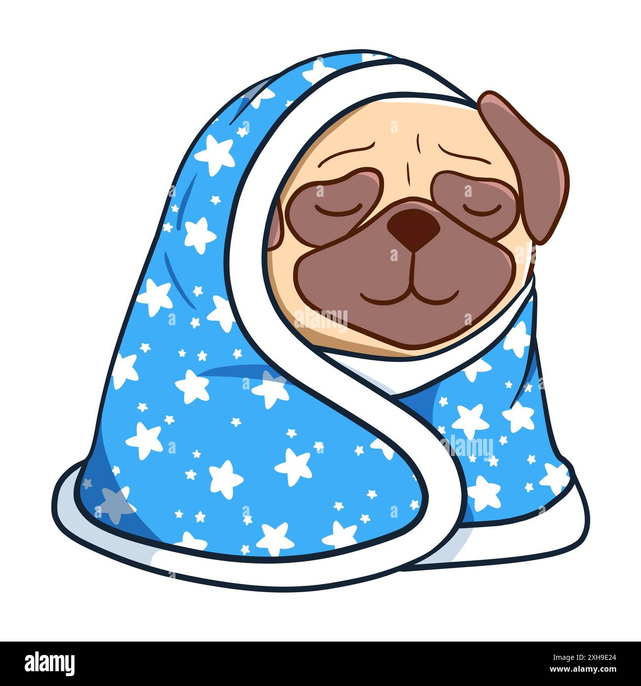 Carino Pug in Blanket Kawaii Funny Dog Foto Stock
