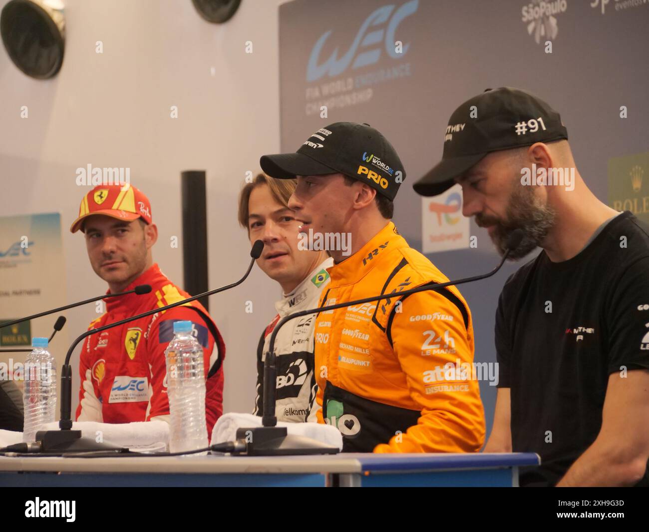 San Paolo, San Paolo, Brasile. 12 luglio 2024. SAO PAULO (SP), 07/12/2024 - i piloti brasiliani Augusto Farfus (Team WRT BMW) e Nicolas Costa (United Autosports McLaren) durante la conferenza stampa al WEC 6horas de Sao Paulo, il principale evento endurance della FIA questo fine settimana, presso l'autodromo Interlagos. (Credit Image: © Fabricio Bomjardim/TheNEWS2 via ZUMA Press Wire) SOLO PER USO EDITORIALE! Non per USO commerciale! Foto Stock