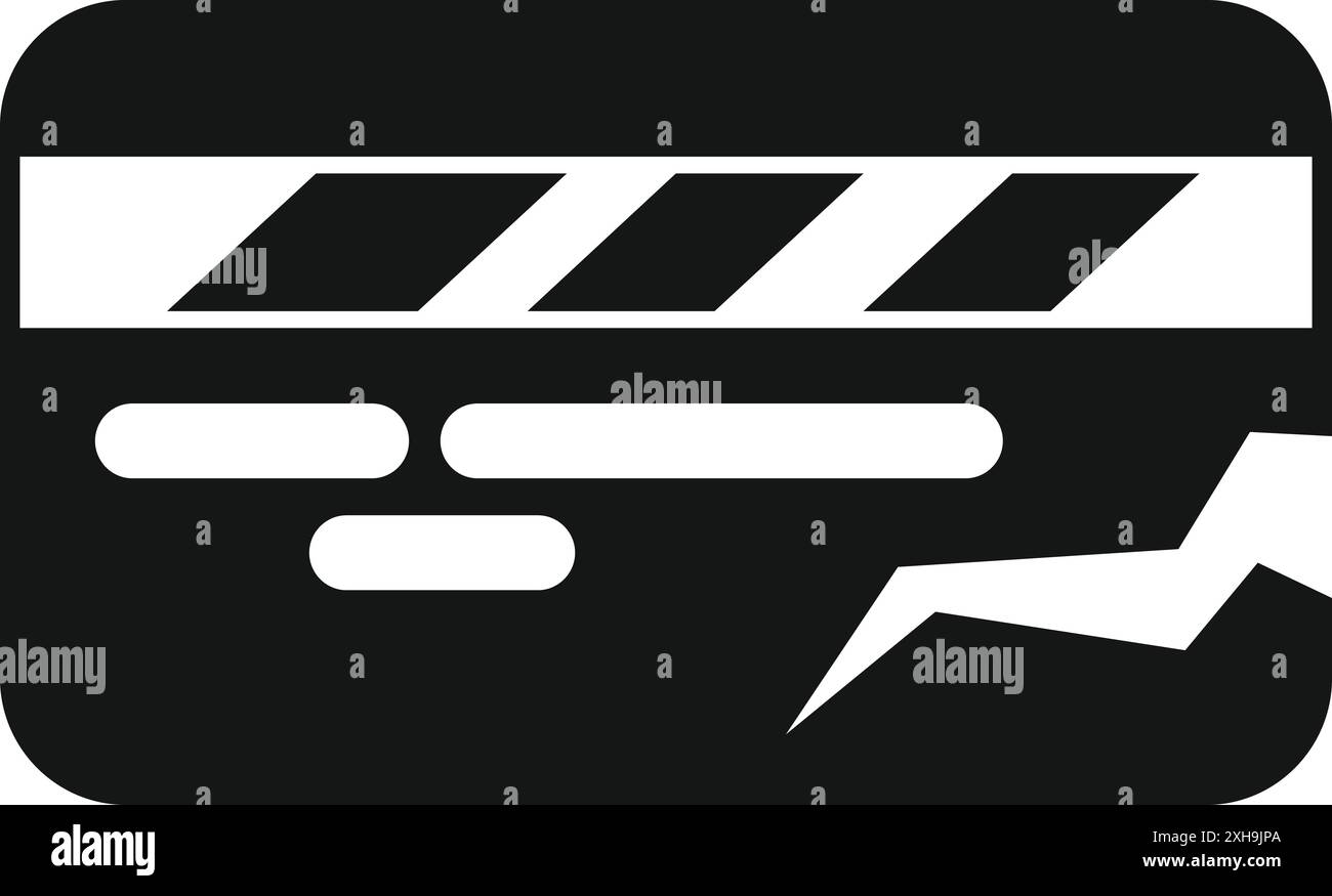 Silhouette nera di una carta di credito rotta che rappresenta spese eccessive e difficoltà finanziarie Illustrazione Vettoriale