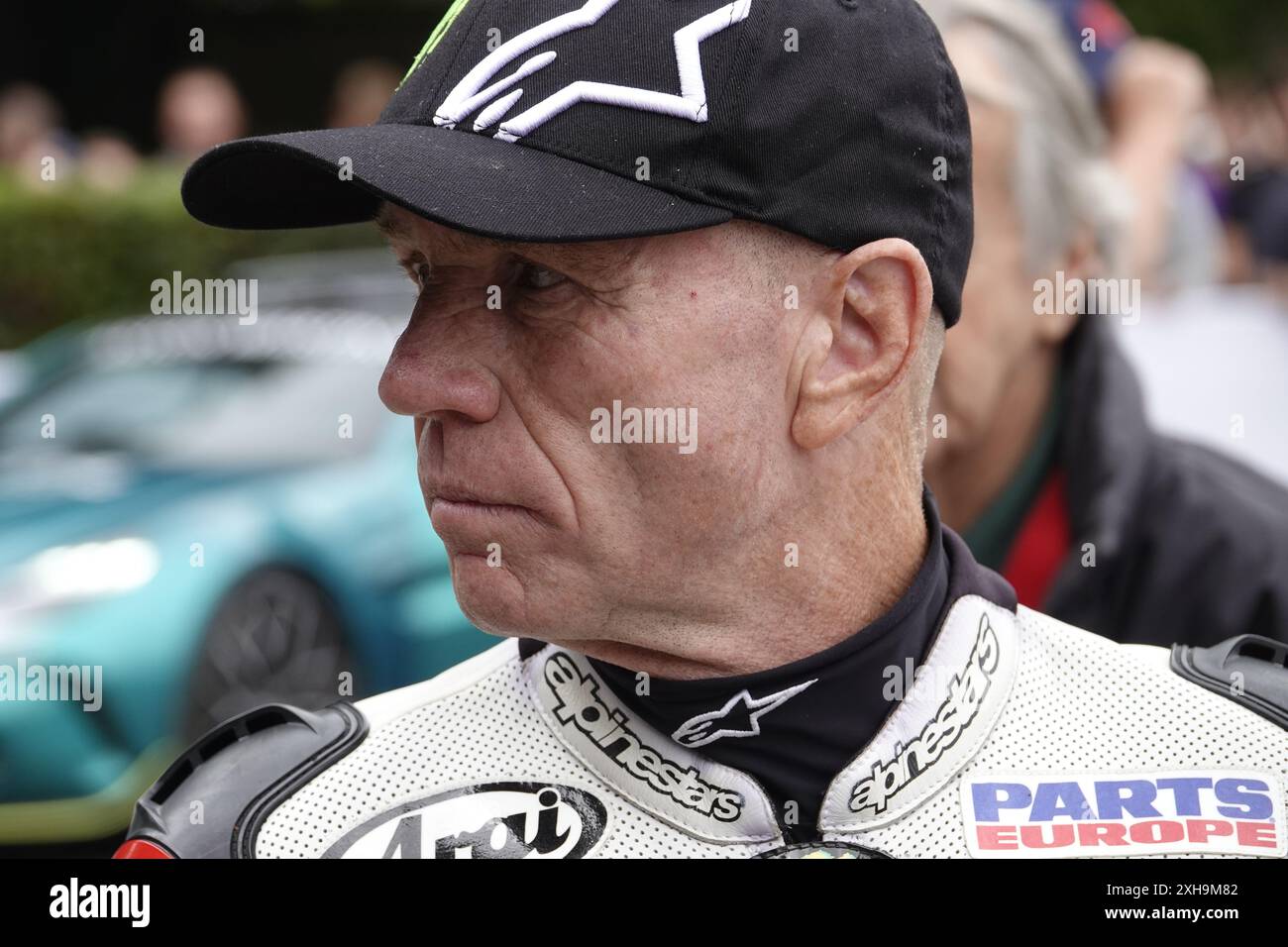 Goodwood House, West Sussex, Regno Unito. , . Randy Mamola, star del MotoGP degli Stati Uniti, all'annuale Goodwood Festival of Speed, che si tiene presso l'11° casa ancestrale del Duca di RichmondÕs, Goodwood House. Qui : credito: Motofoto/Alamy Live News Foto Stock