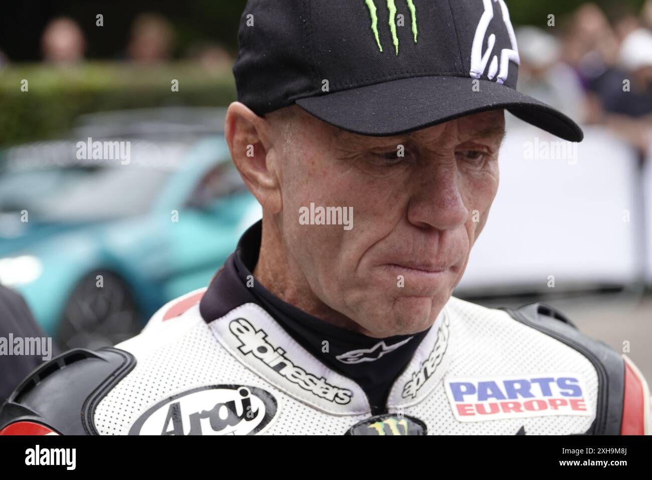 Goodwood House, West Sussex, Regno Unito. , . Randy Mamola, star del MotoGP degli Stati Uniti, all'annuale Goodwood Festival of Speed, che si tiene presso l'11° casa ancestrale del Duca di RichmondÕs, Goodwood House. Qui : credito: Motofoto/Alamy Live News Foto Stock
