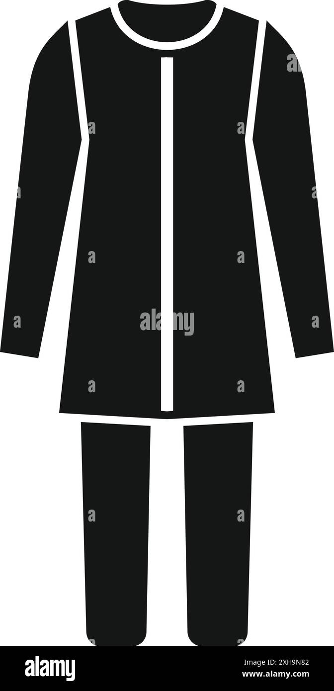 Semplice glifo nero che rappresenta una donna musulmana che indossa un abaya e un hijab Illustrazione Vettoriale