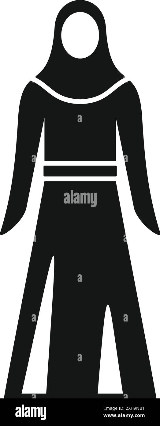 Silhouette nera di una donna musulmana che indossa un abito hijab, simboleggia la modestia e l'identità culturale Illustrazione Vettoriale
